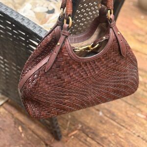 Cole Haan “Genevieve” large woven triangle leather tote